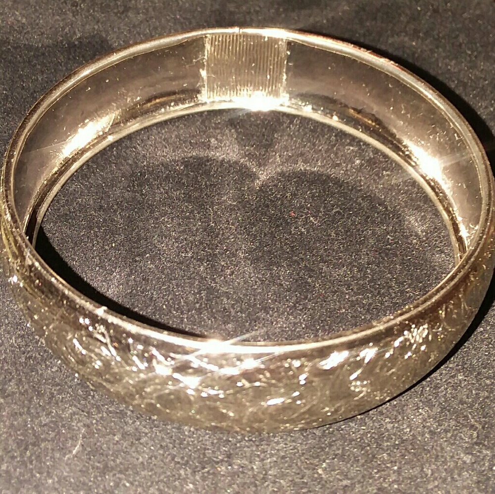Etched silver bangle bracelet